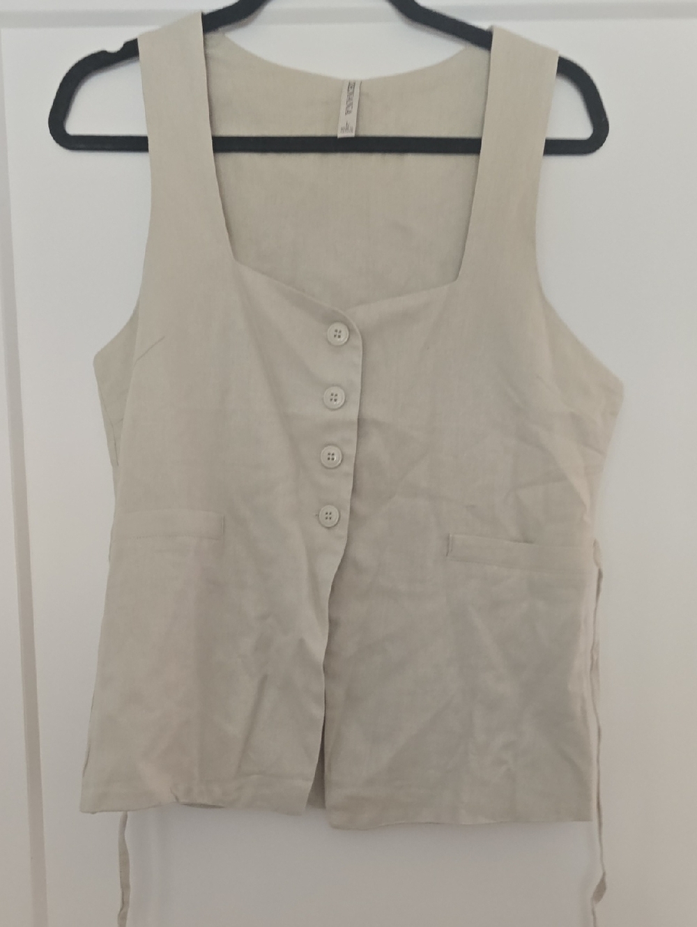 Zenana Outfitters Beige Button-Front Square Neck Tank